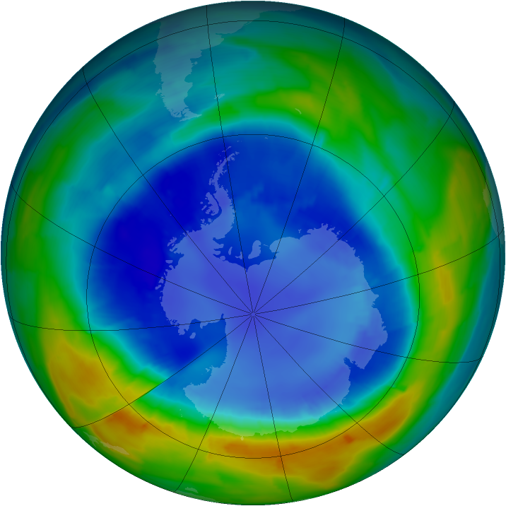 Antarctic ozone map for 29 August 2013